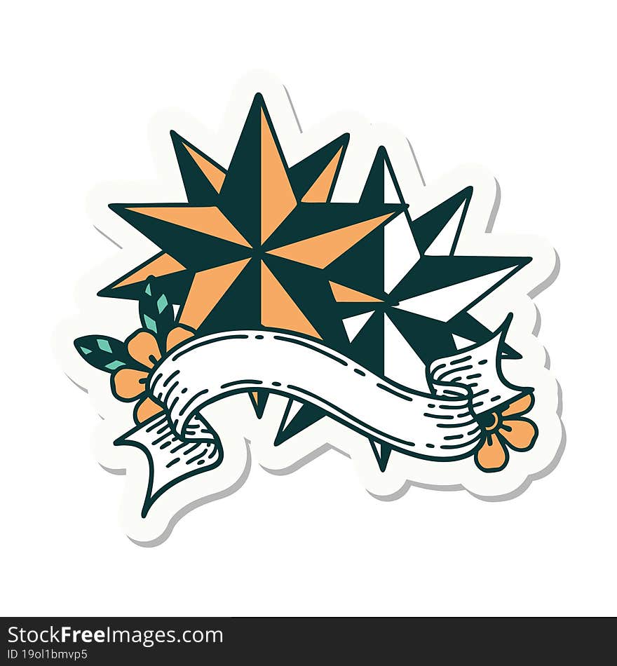 tattoo sticker with banner of stars