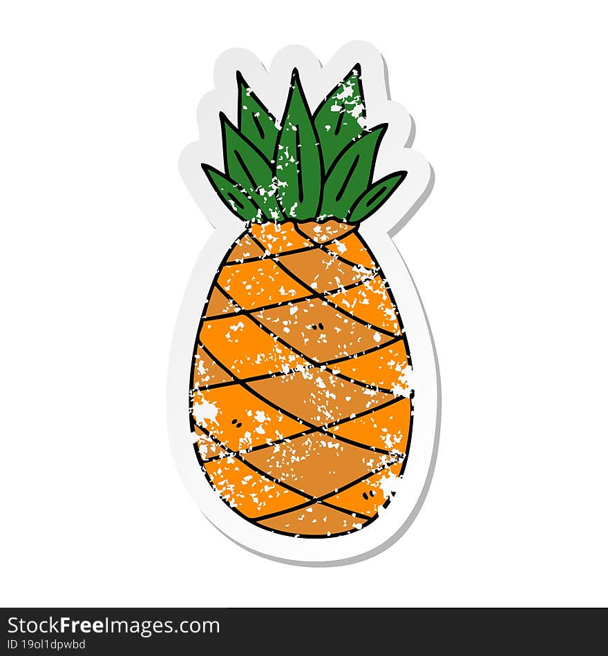 distressed sticker of a quirky hand drawn cartoon pineapple