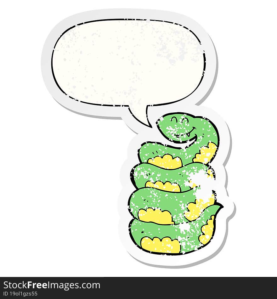 cartoon snake and speech bubble distressed sticker