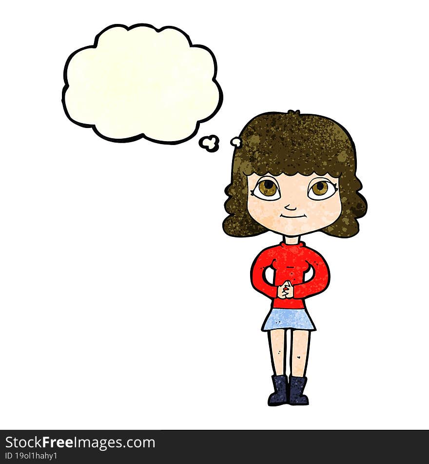 Cartoon Happy Woman With Thought Bubble