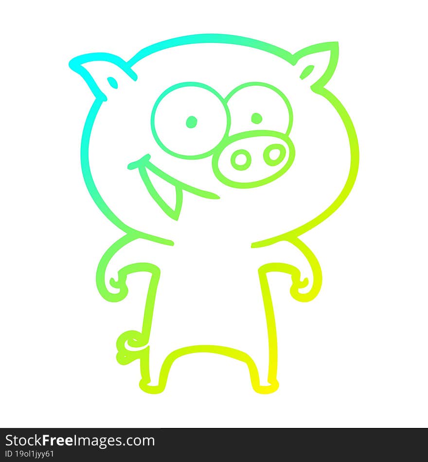 cold gradient line drawing of a cheerful pig cartoon