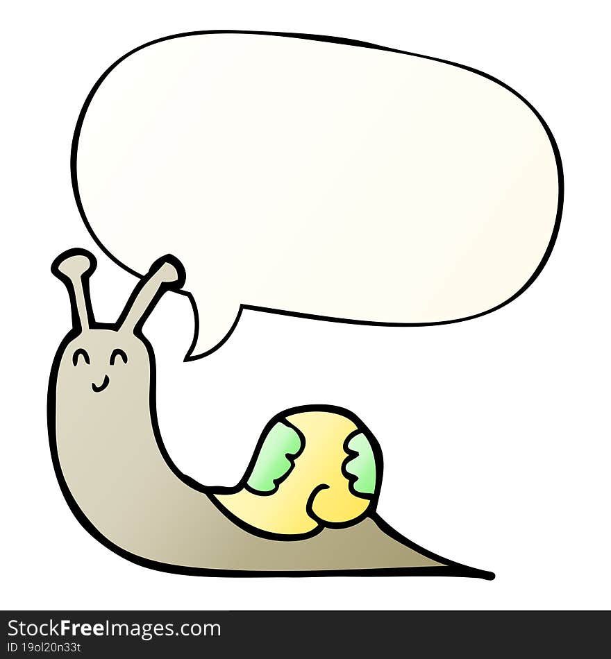 cute cartoon snail and speech bubble in smooth gradient style