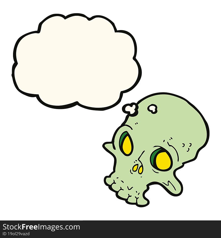 cartoon spooky skull with thought bubble