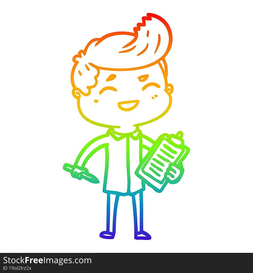 rainbow gradient line drawing cartoon laughing salesman