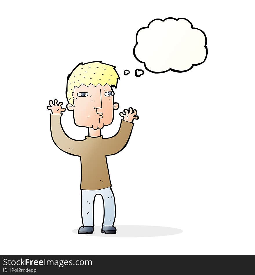 cartoon anxious man with thought bubble