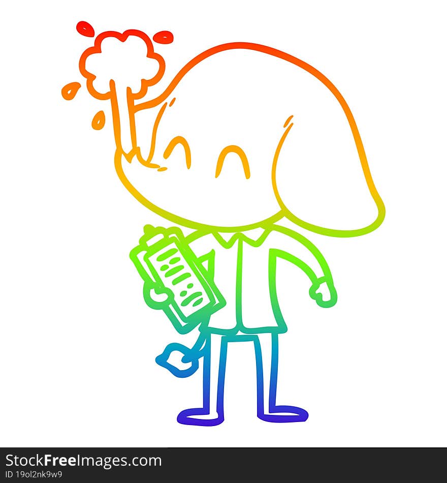 rainbow gradient line drawing cute cartoon elephant spouting water