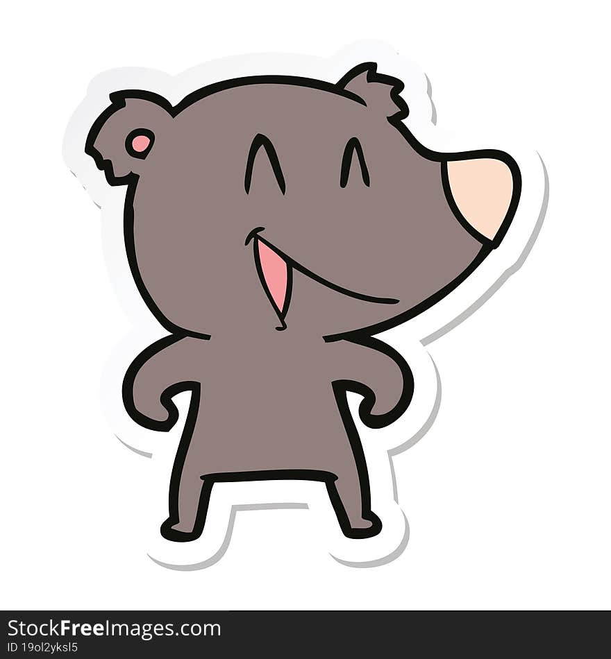 Sticker Of A Laughing Bear Cartoon