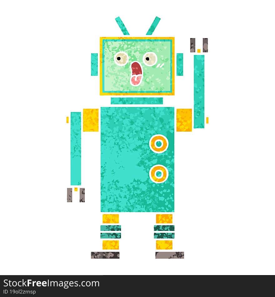 Retro Illustration Style Cartoon Robot