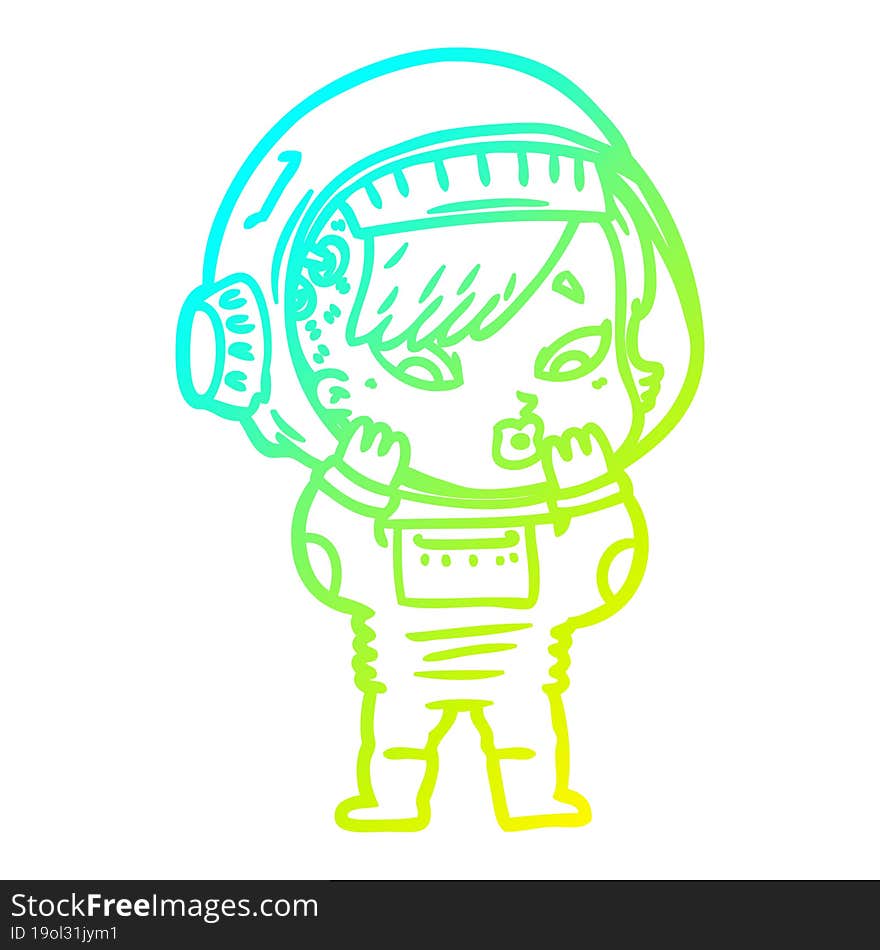 cold gradient line drawing cartoon astronaut woman