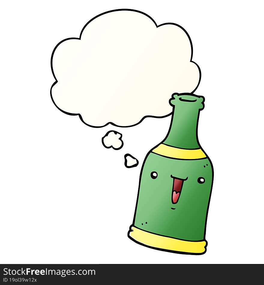 cartoon beer bottle and thought bubble in smooth gradient style