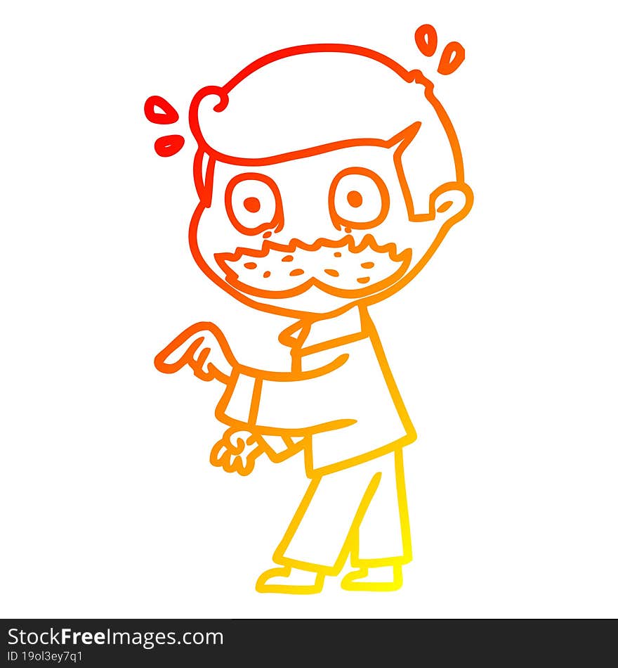 warm gradient line drawing cartoon man with mustache making a point