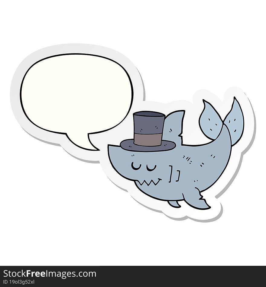 Cartoon Shark Wearing Top Hat And Speech Bubble Sticker