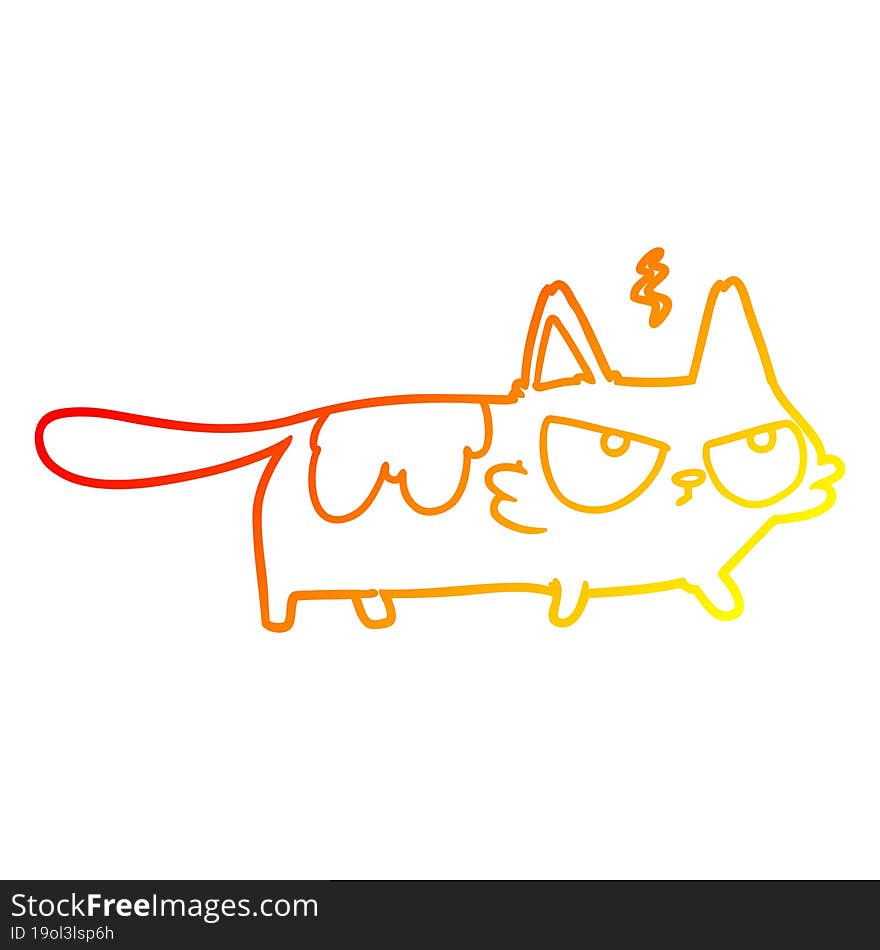 warm gradient line drawing of a cartoon angry cat