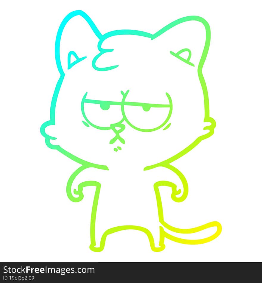 cold gradient line drawing of a bored cartoon cat