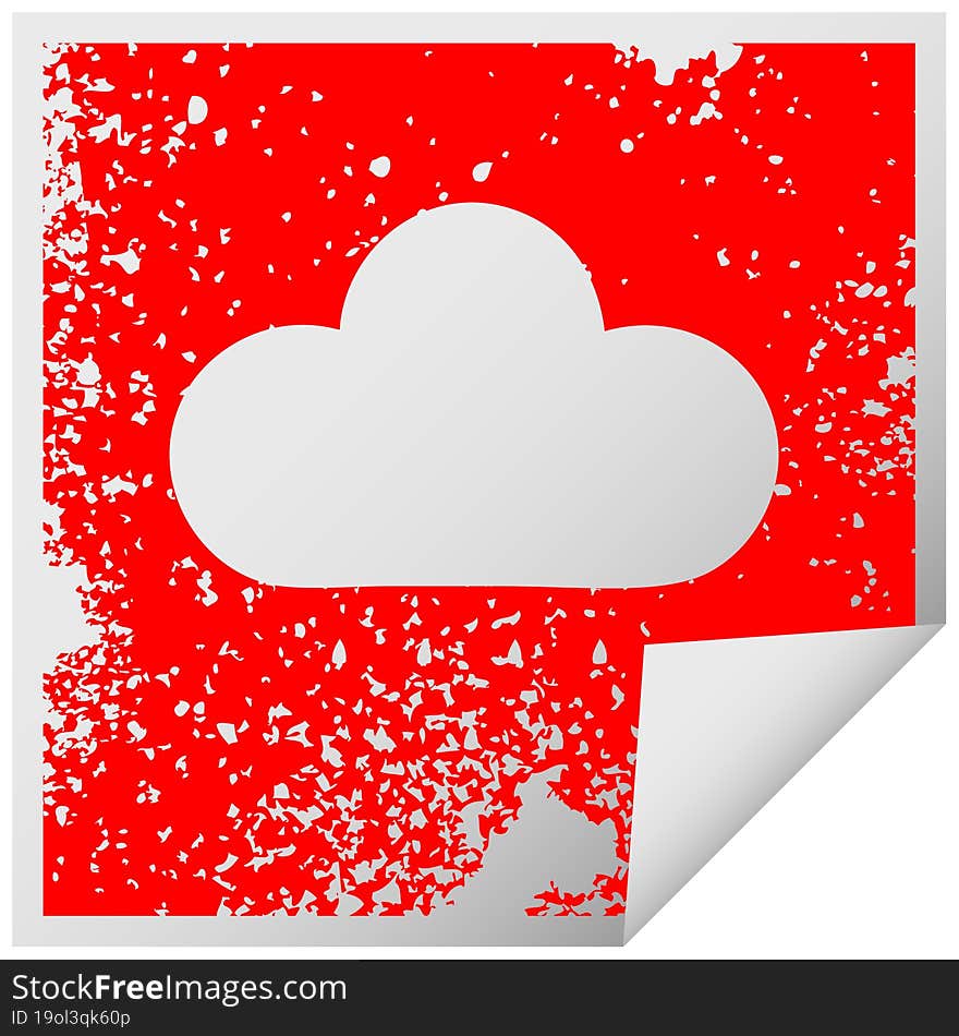 distressed square peeling sticker symbol of a rain cloud