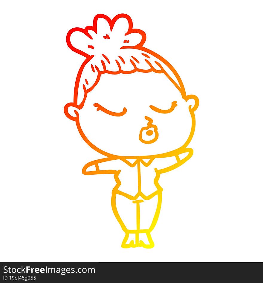 Warm Gradient Line Drawing Cartoon Calm Woman