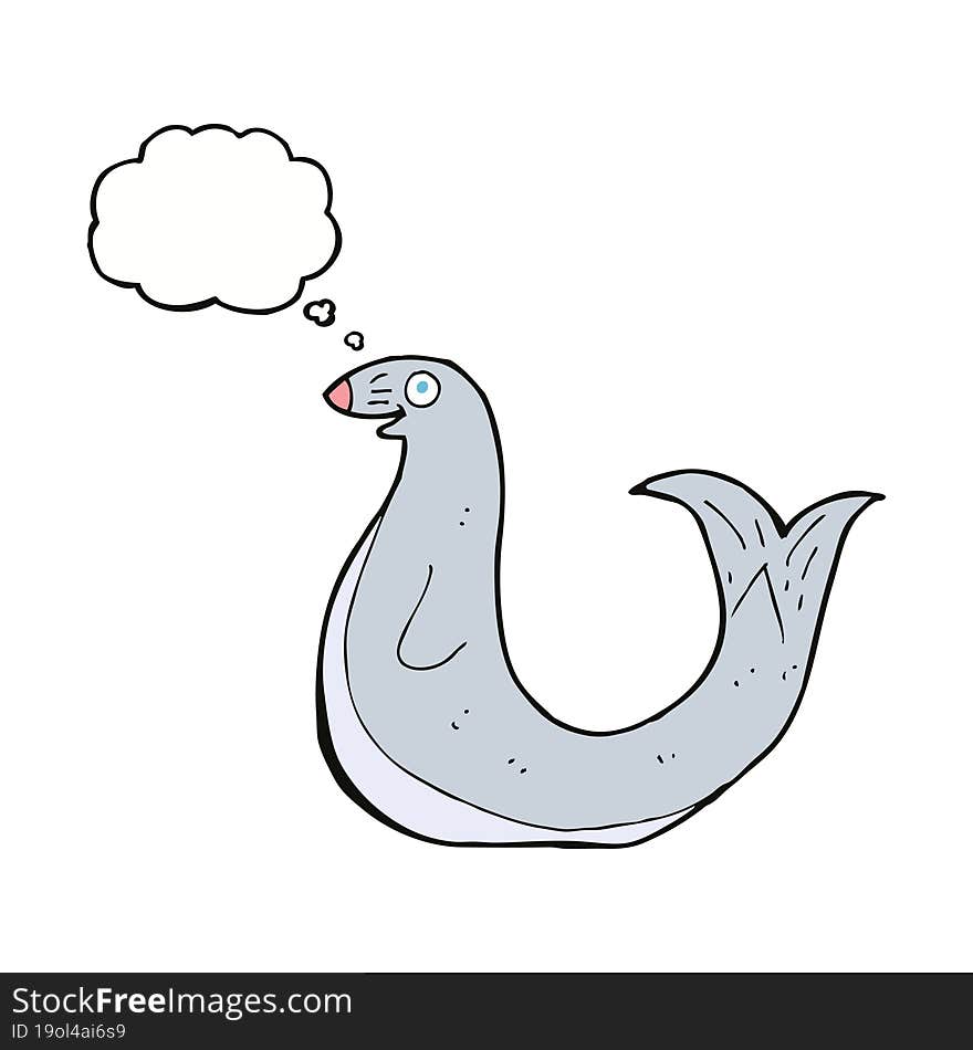 cartoon happy seal with thought bubble