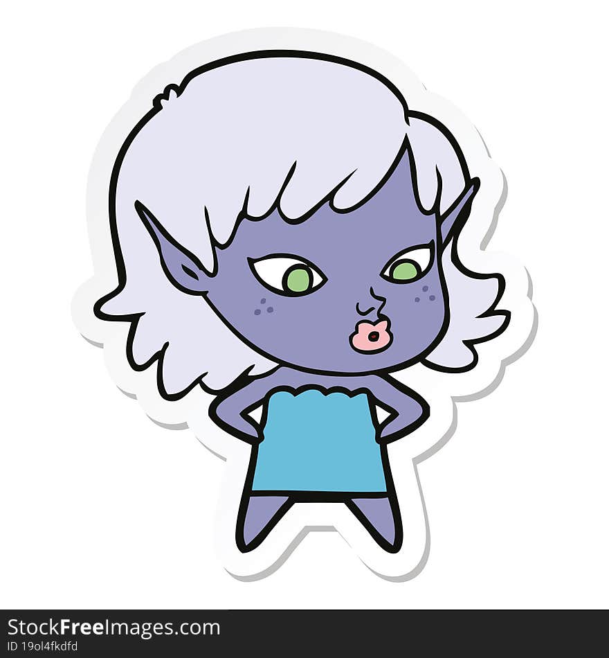 sticker of a pretty cartoon elf girl