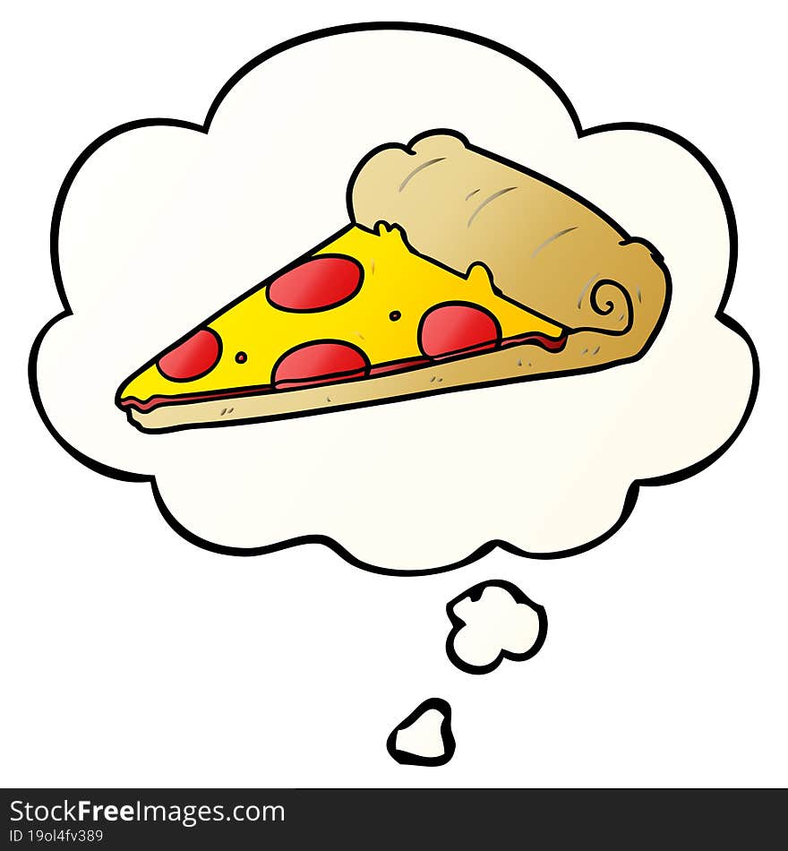 cartoon pizza slice and thought bubble in smooth gradient style