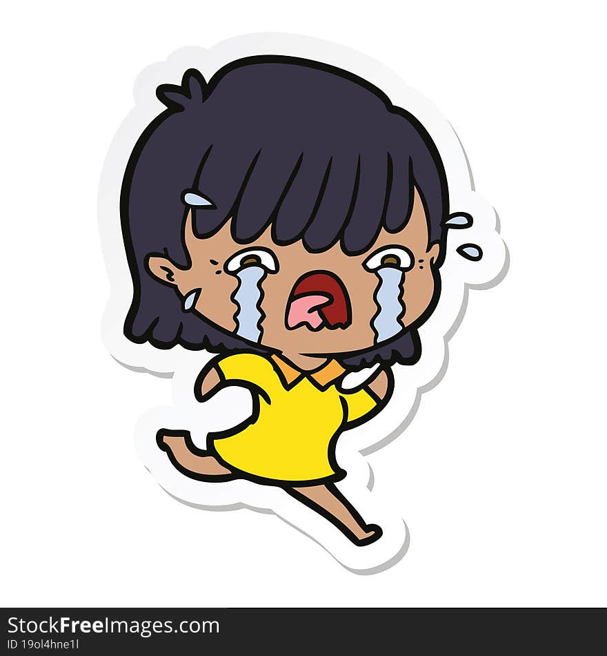 sticker of a cartoon girl crying