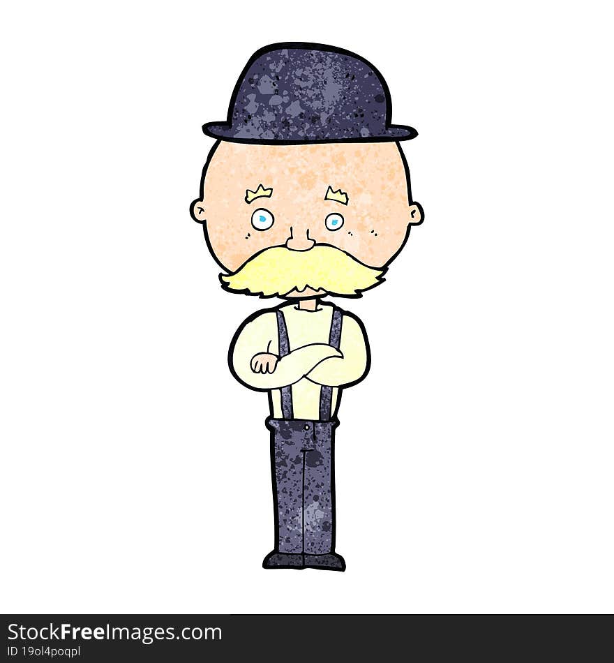 cartoon man wearing british bowler hat. cartoon man wearing british bowler hat