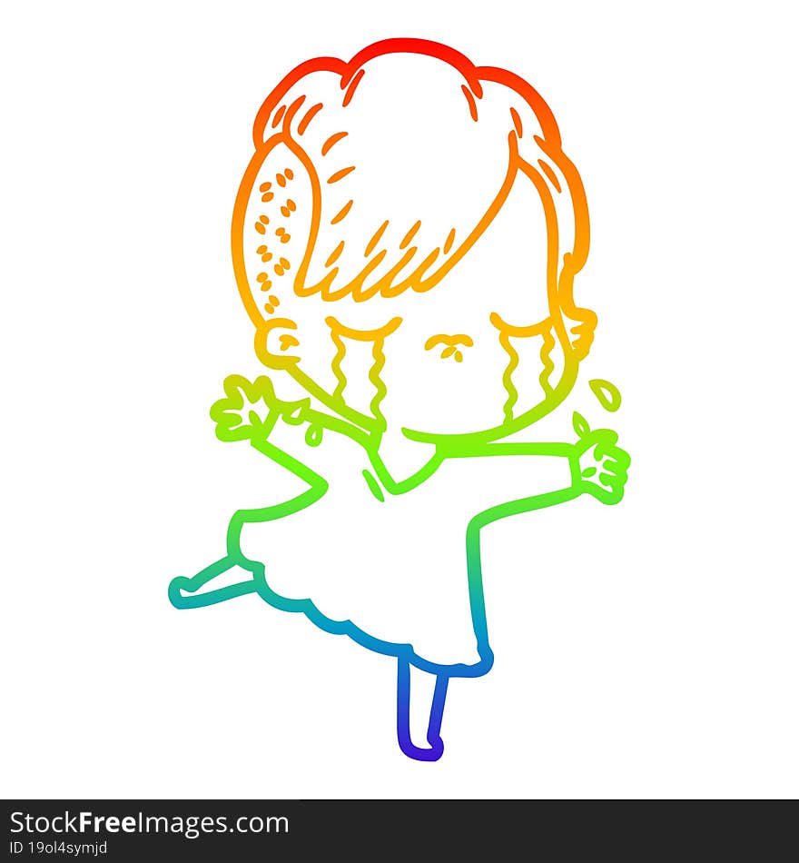 rainbow gradient line drawing cartoon crying girl