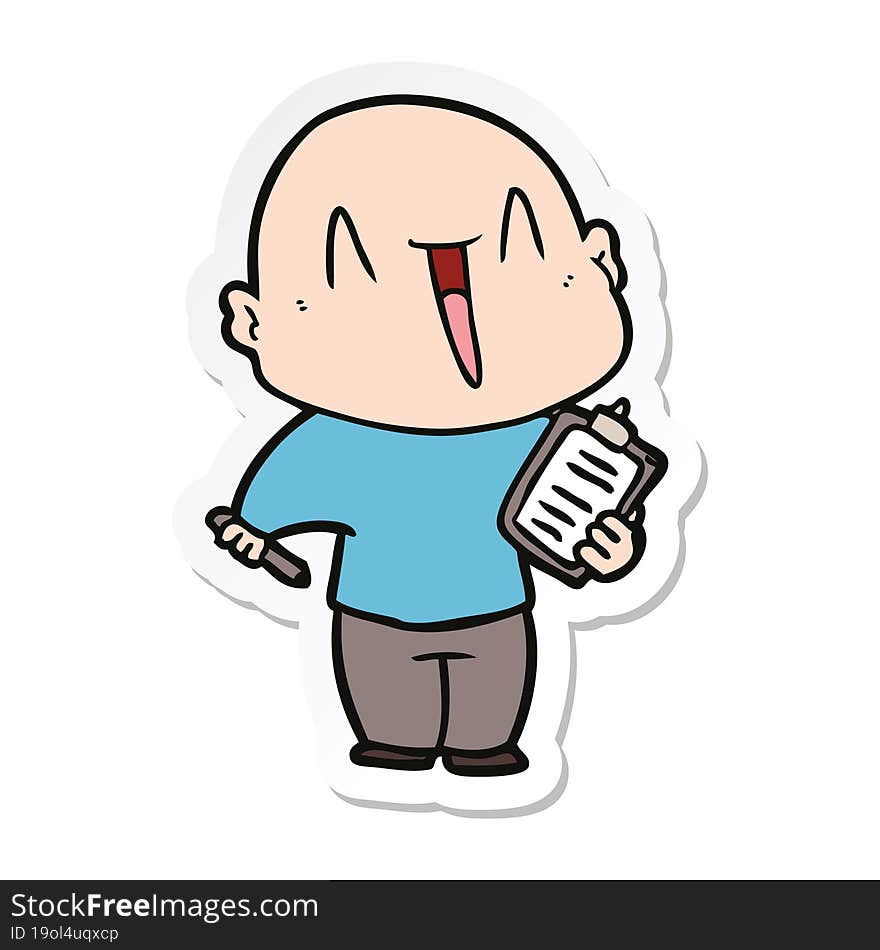 sticker of a happy cartoon bald man