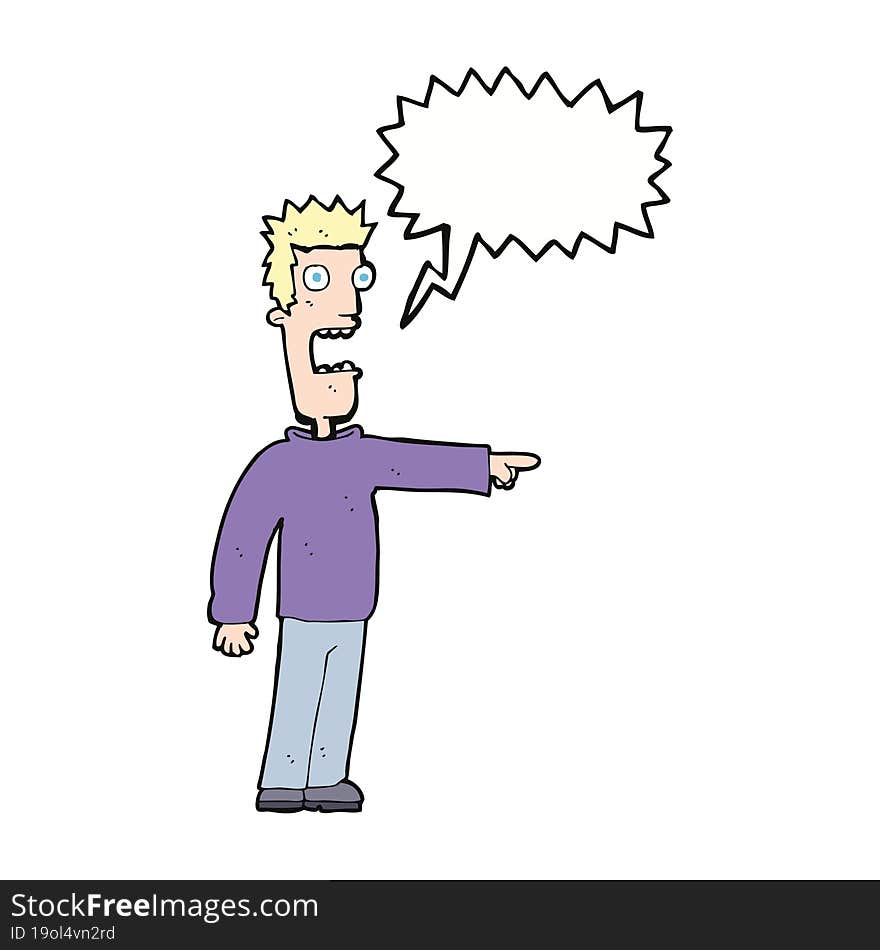 cartoon terrified man with speech bubble