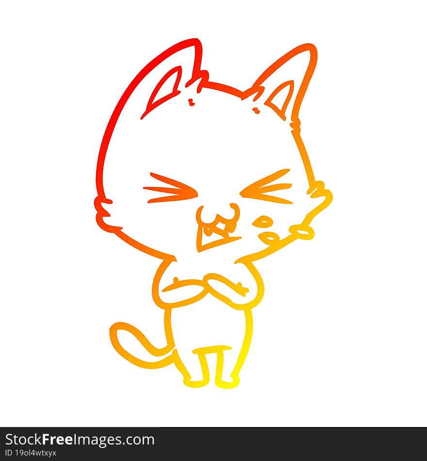 Warm Gradient Line Drawing Cartoon Cat Hissing