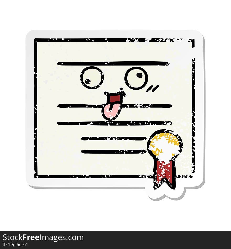 distressed sticker of a cute cartoon graduation diploma