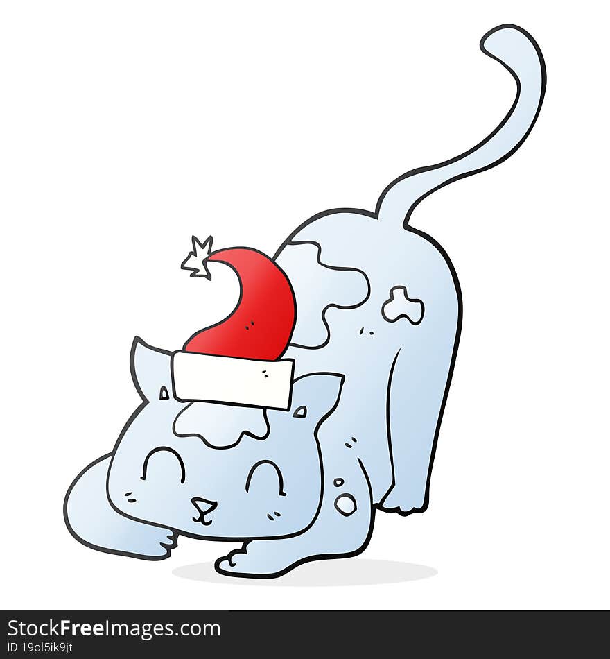 Cartoon Cat Wearing Christmas Hat