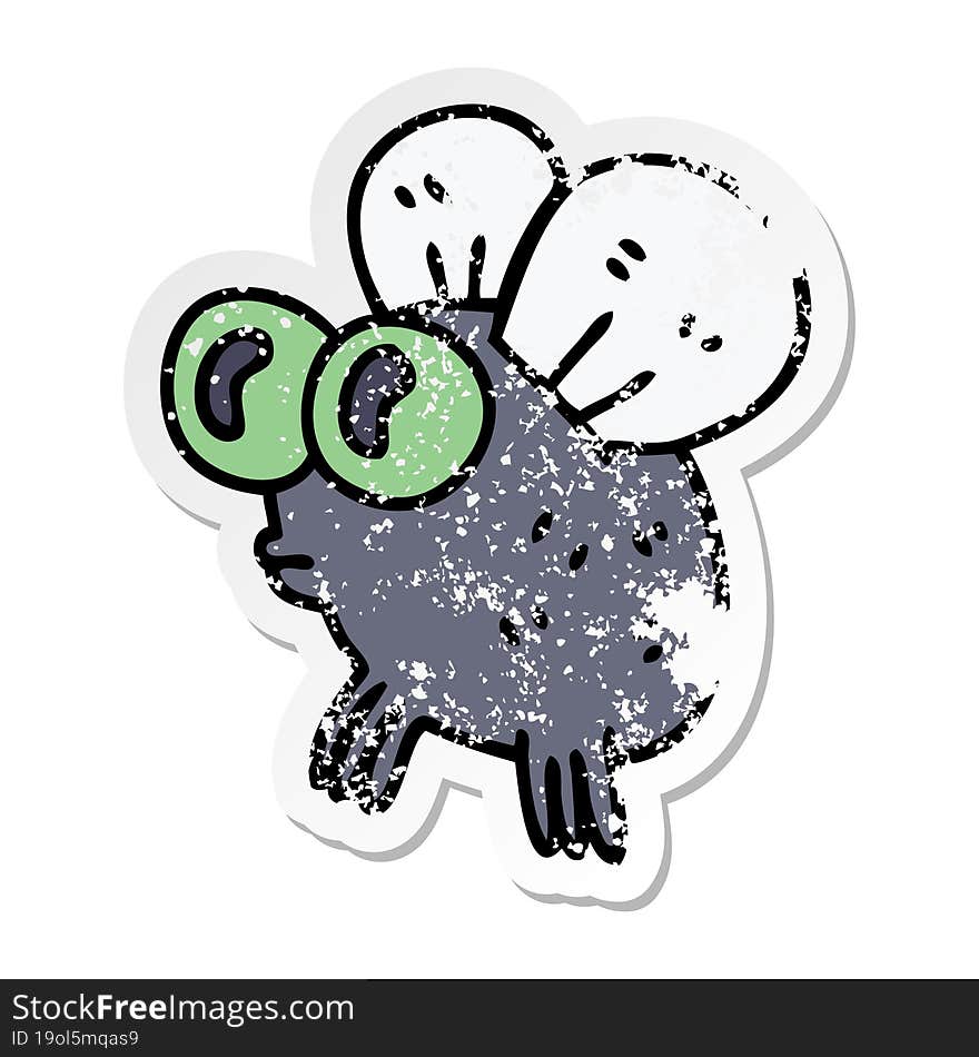 Distressed Sticker Of A Quirky Hand Drawn Cartoon Fly