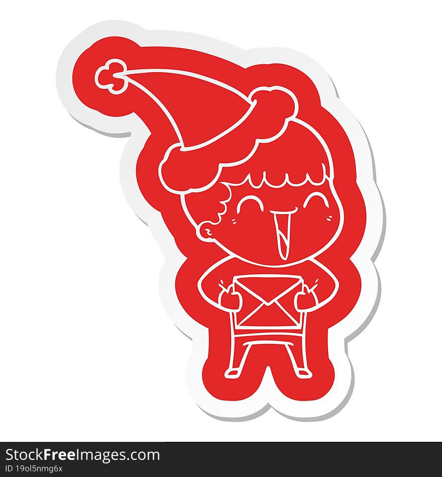 Cartoon  Sticker Of A Happy Man Wearing Santa Hat