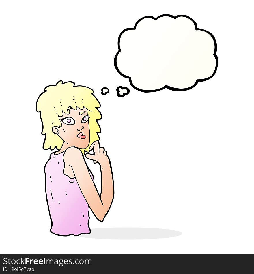 cartoon surprised woman with thought bubble