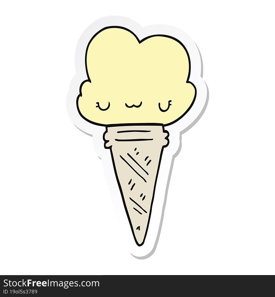 Sticker Of A Cartoon Ice Cream With Face