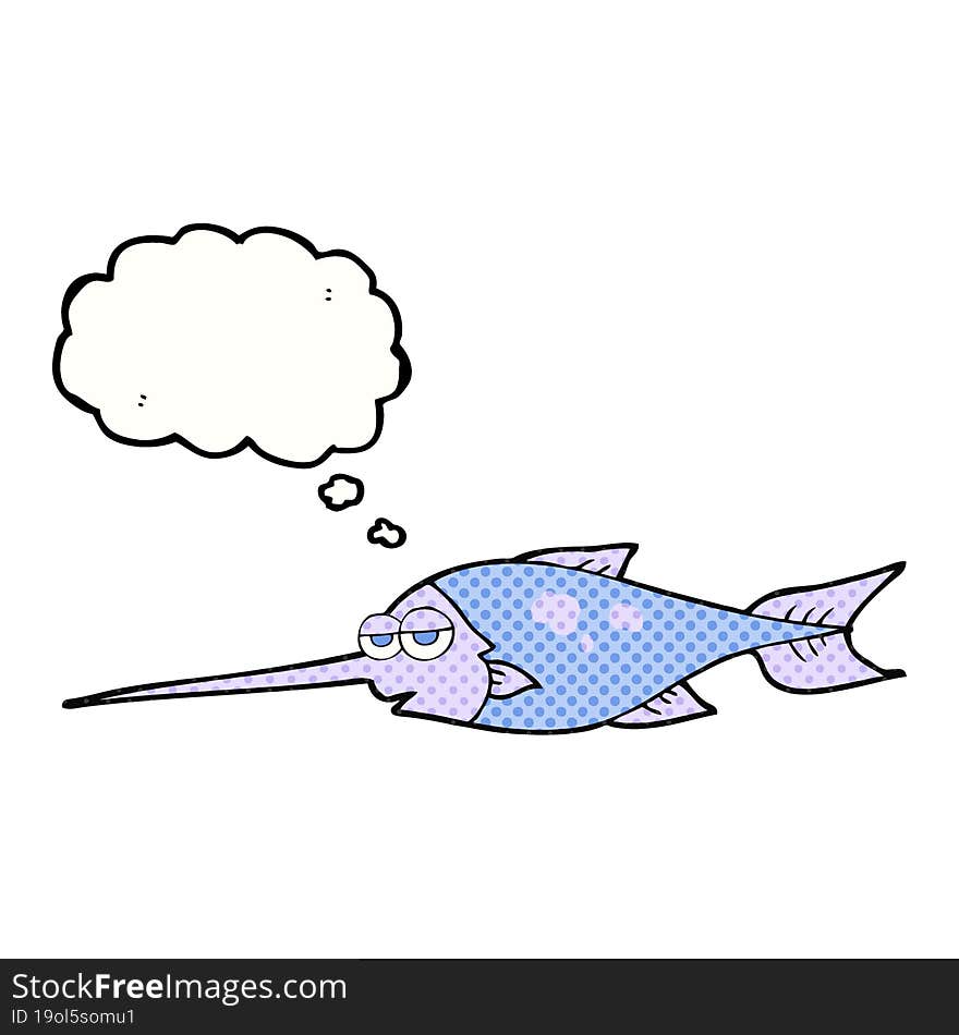 freehand drawn thought bubble cartoon swordfish