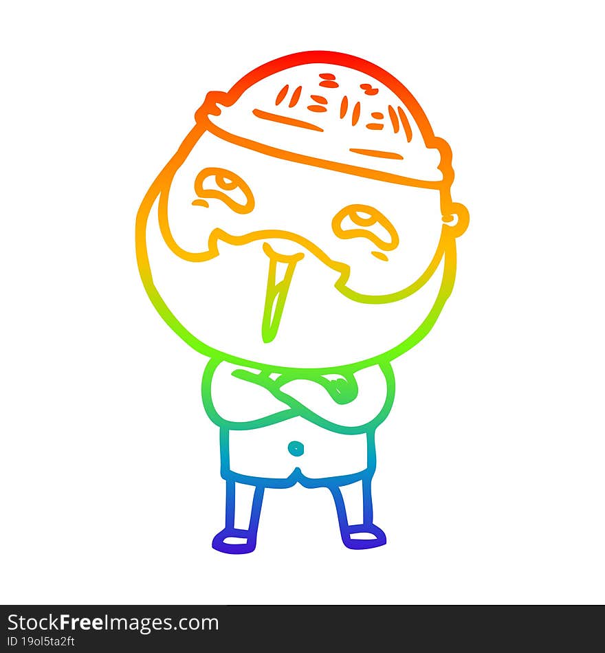 rainbow gradient line drawing cartoon happy bearded man