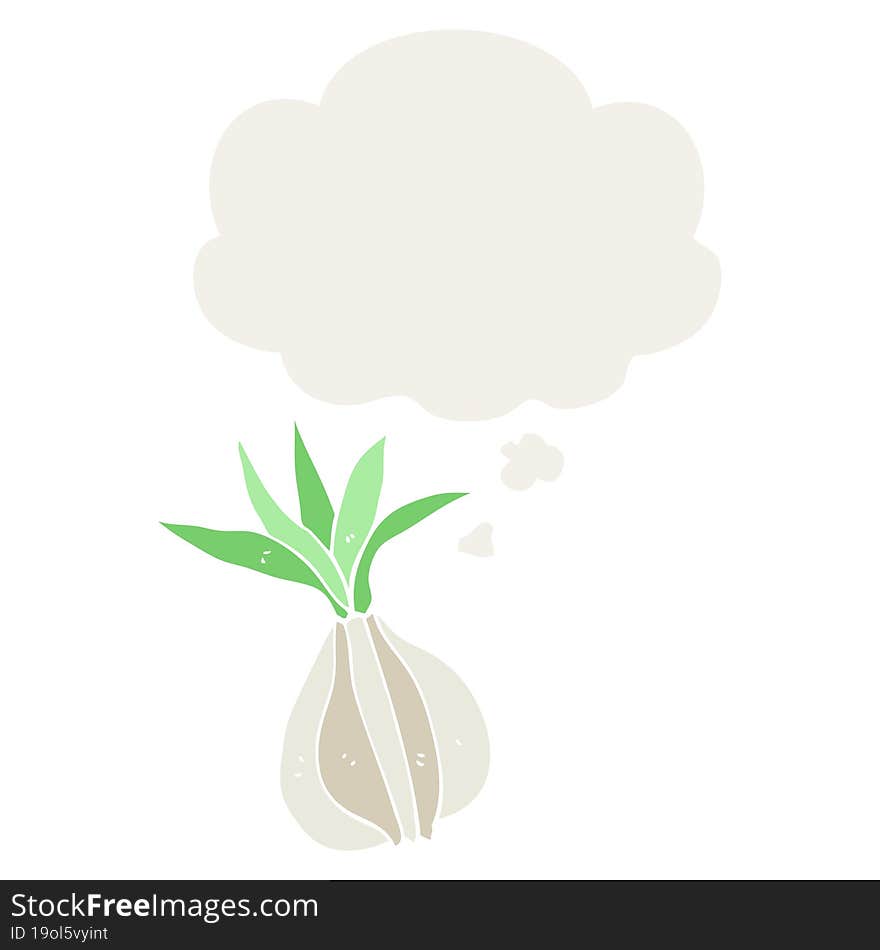 cartoon onion with thought bubble in retro style