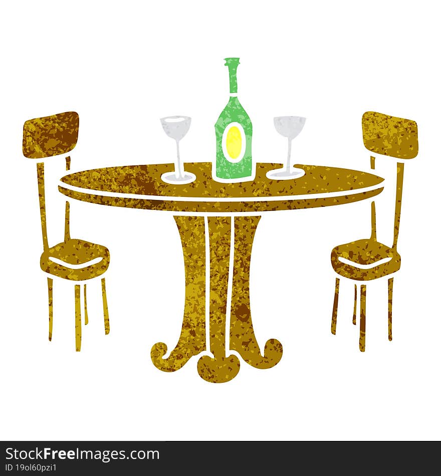 retro cartoon doodle dinner table and drinks