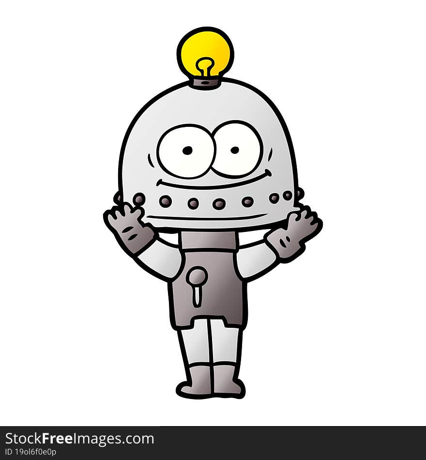 happy carton robot with light bulb. happy carton robot with light bulb