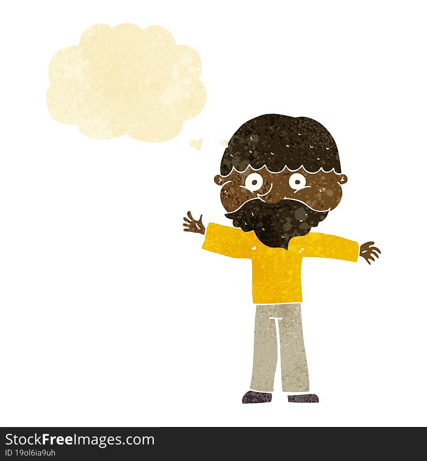 cartoon happy man with beard with thought bubble