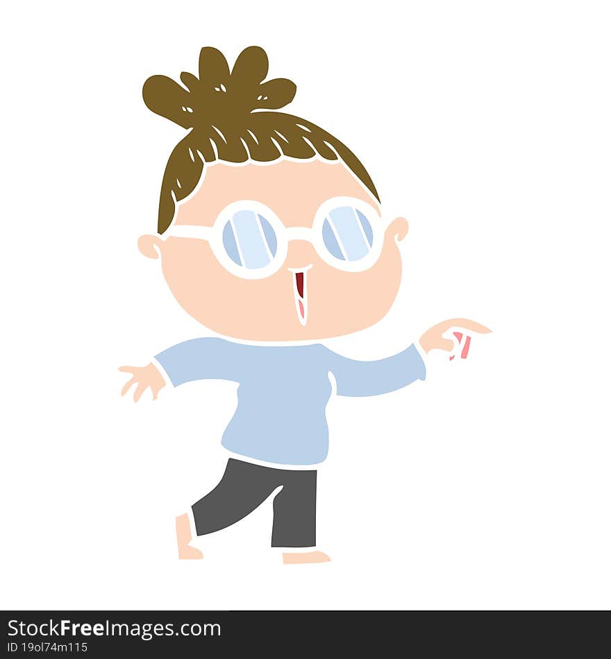 flat color style cartoon woman wearing spectacles