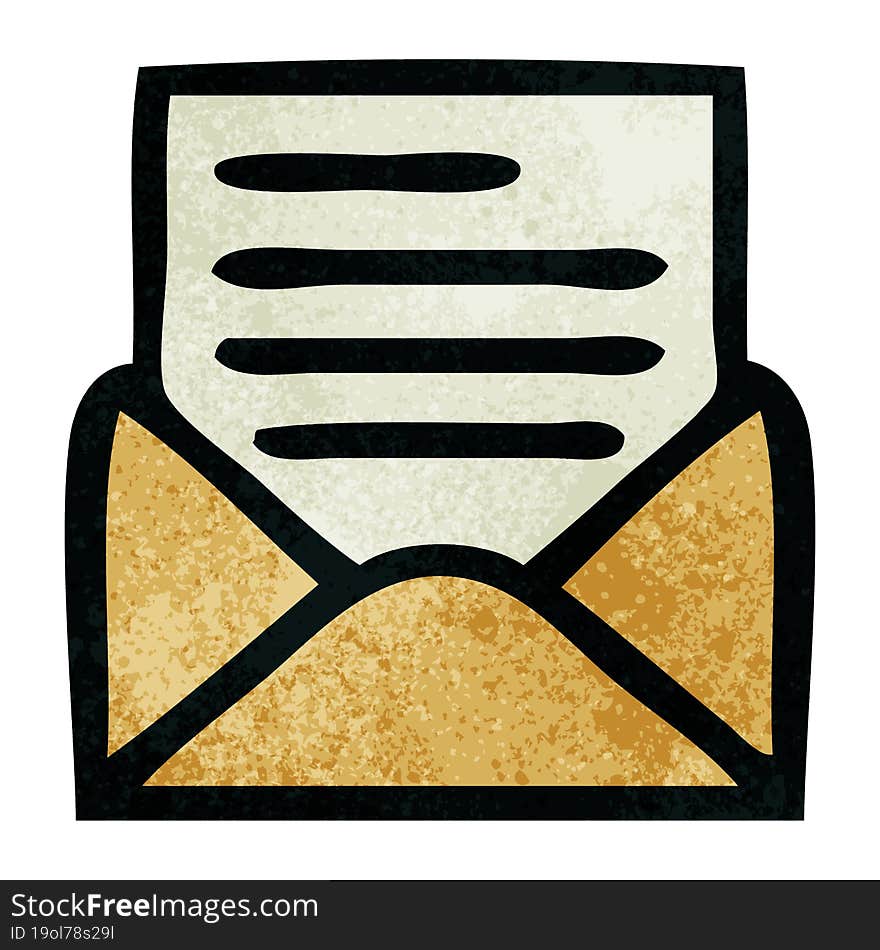 Retro Grunge Texture Cartoon Letter And Envelope