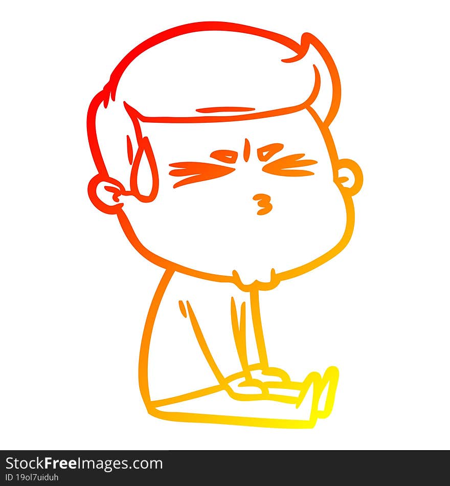 warm gradient line drawing cartoon man sweating