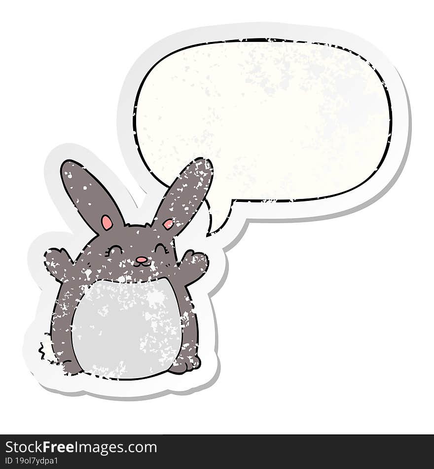 cartoon rabbit and speech bubble distressed sticker