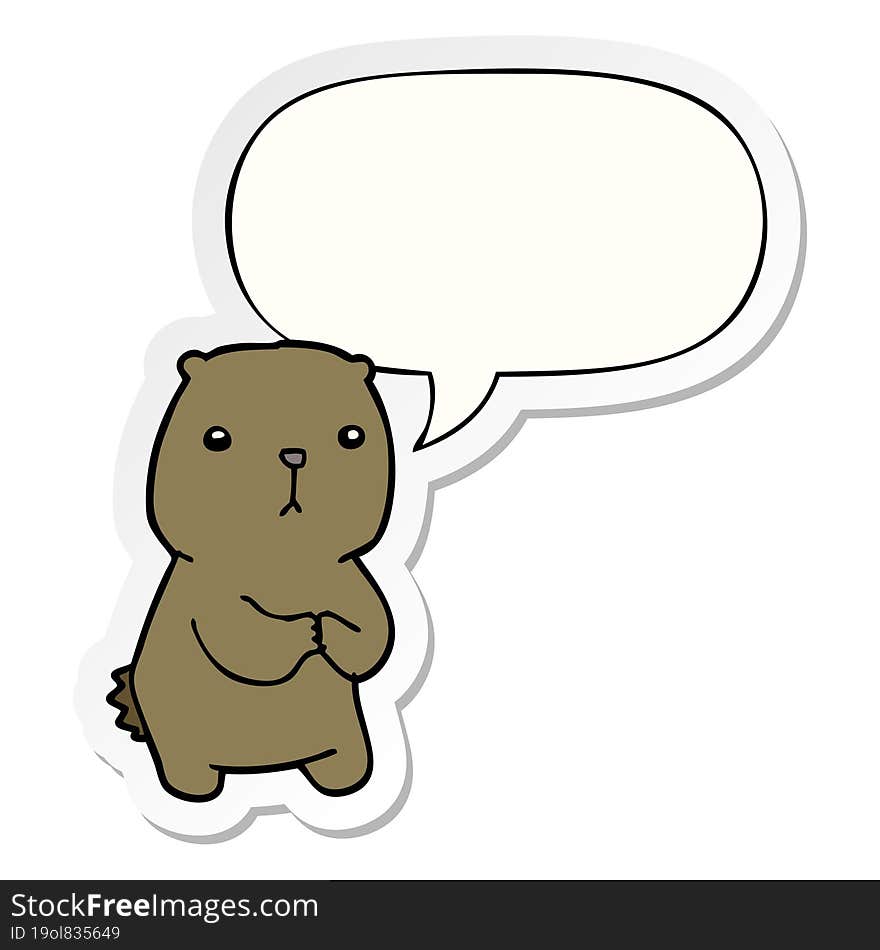 cartoon worried bear with speech bubble sticker