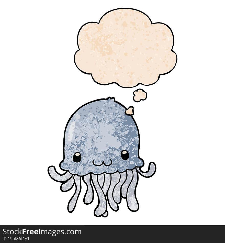 cartoon jellyfish and thought bubble in grunge texture pattern style