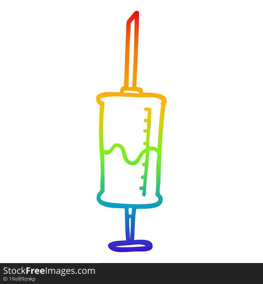 rainbow gradient line drawing of a cartoon vaccine injection