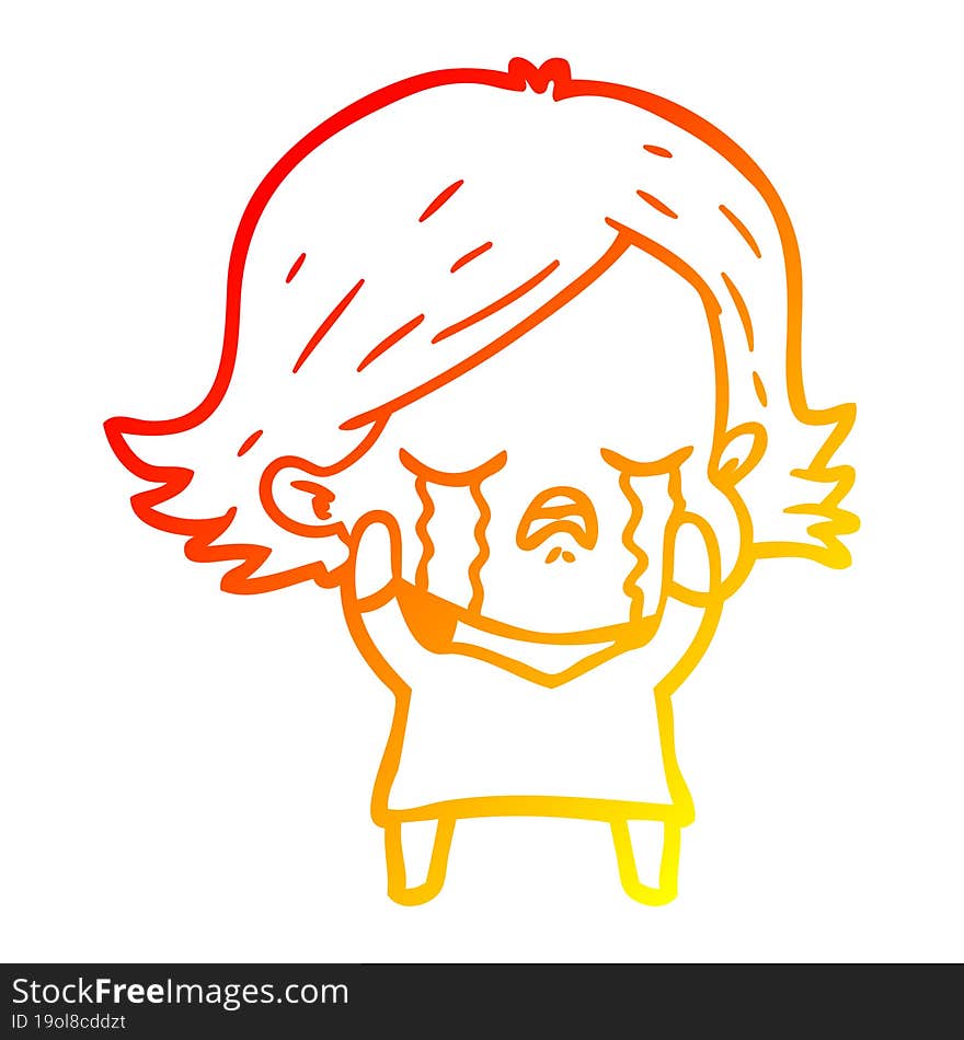 Warm Gradient Line Drawing Cartoon Girl Crying