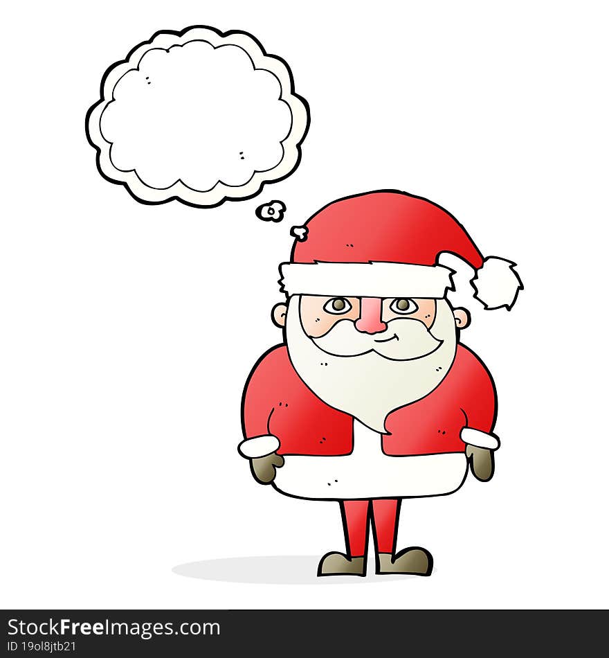 cartoon happy santa claus with thought bubble